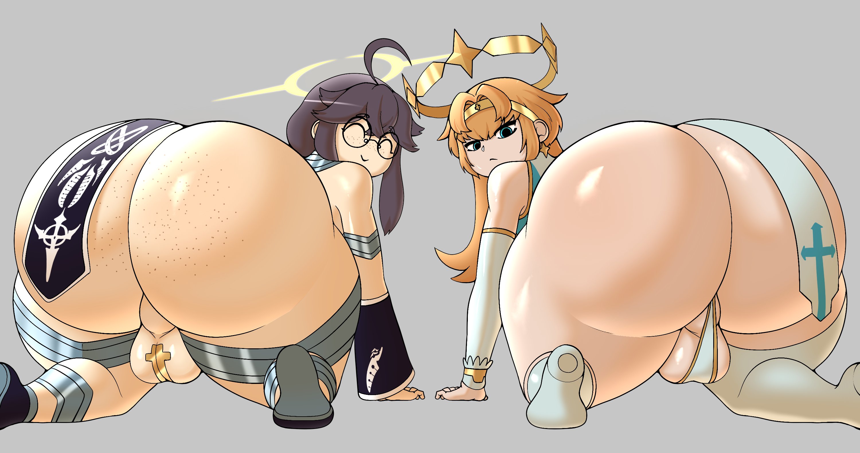 2boys, 2femboys, ass, babyhunt4, big ass, da ra ra ra, femboy, huge ass, male, male only, maro (r0ndc0r3), presenting hindquarters, sera (raylero oc)