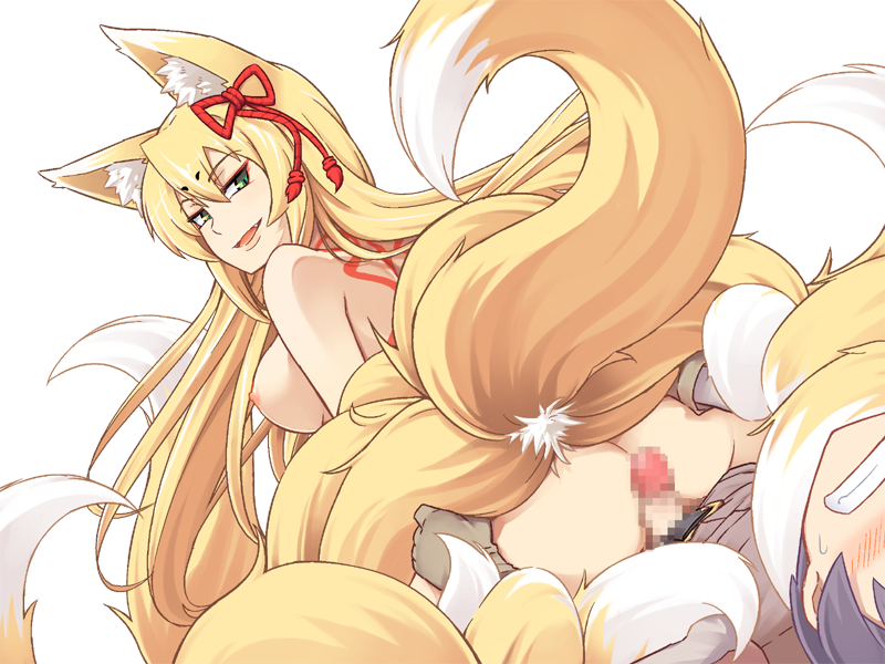 1boy 1girls aged_up animal_ear_fluff animal_ears ass back_tattoo blonde_hair blush bmp-to-png_conversion brown_gloves brown_tunic censored clenched_teeth clothed_male_nude_female completely_nude cowgirl_position erection eyeshadow female femdom fox_ears fox_girl fox_tail game_cg gloves green_eyes hair_between_eyes hair_ribbon imminent_penetration jingai_modoki kitsune long_hair long_sleeves looking_back luka_(mon-musu_quest!) makeup mon-musu_quest! monster_girl mosaic_censoring multiple_tails neck_tattoo nipples non-web_source nude oerba_yun_fang parted_lips penis purple_hair rape red_eyeshadow red_ribbon ribbon shirt short_hair simple_background slit_pupils spoilers straight sweatdrop tail tail_bondage tails tamamo_(mon-musu_quest!) tattoo teeth transparent_background very_long_hair white_shirt