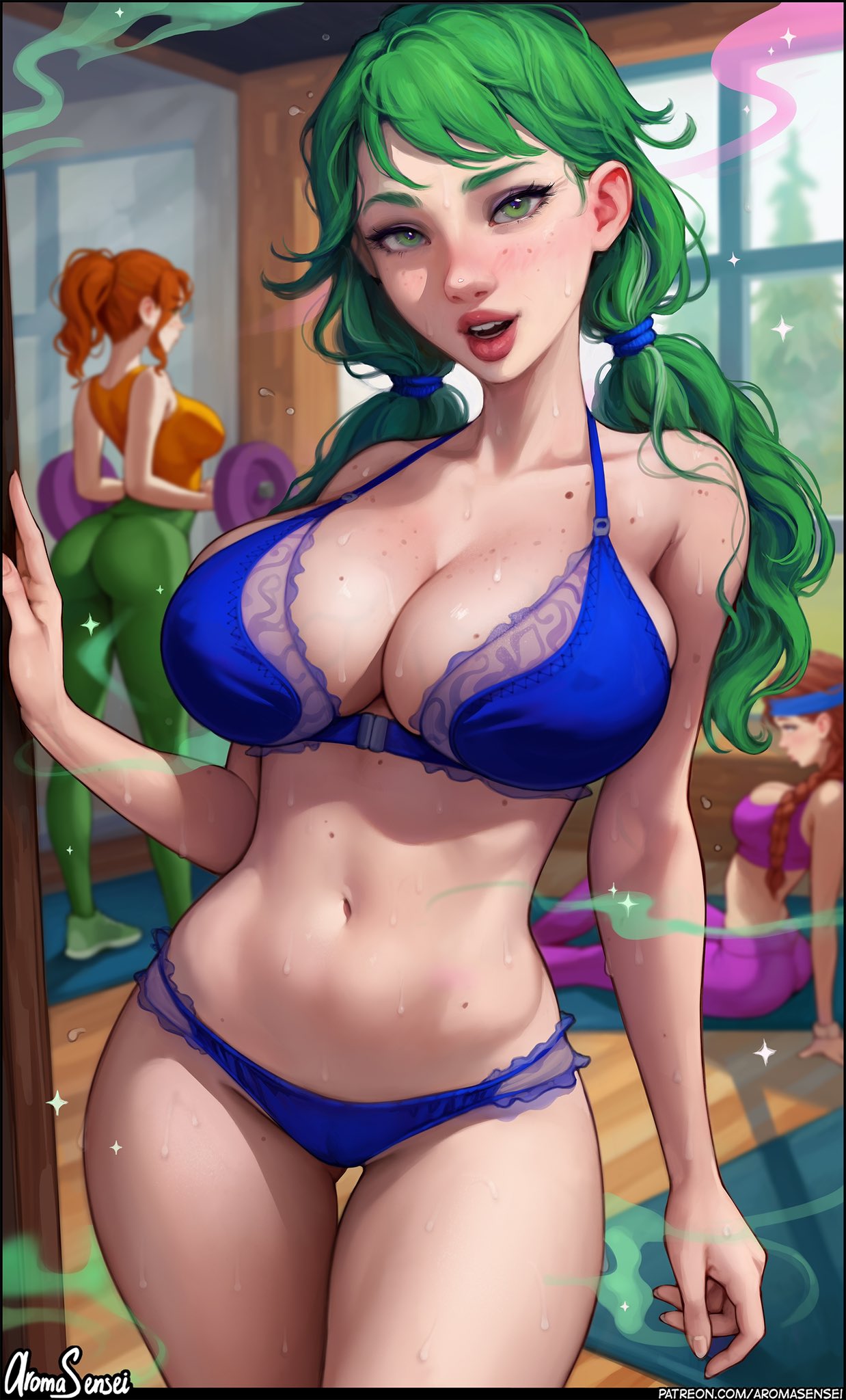 3girls aroma_sensei breasts bust busty caroline_(stardew_valley) chest curvaceous curvy curvy_figure cute cute_face digital_media_(artwork) female female_focus green_eyes gym hips hourglass_figure huge_breasts human jodi_(stardew_valley) legs light-skinned_female light_skin lips mature mature_female multiple_girls robin_(stardew_valley) slim_waist stardew_valley sweat sweating thick thick_hips thick_legs thick_thighs thighs voluptuous waist wholesome wide_hips workout