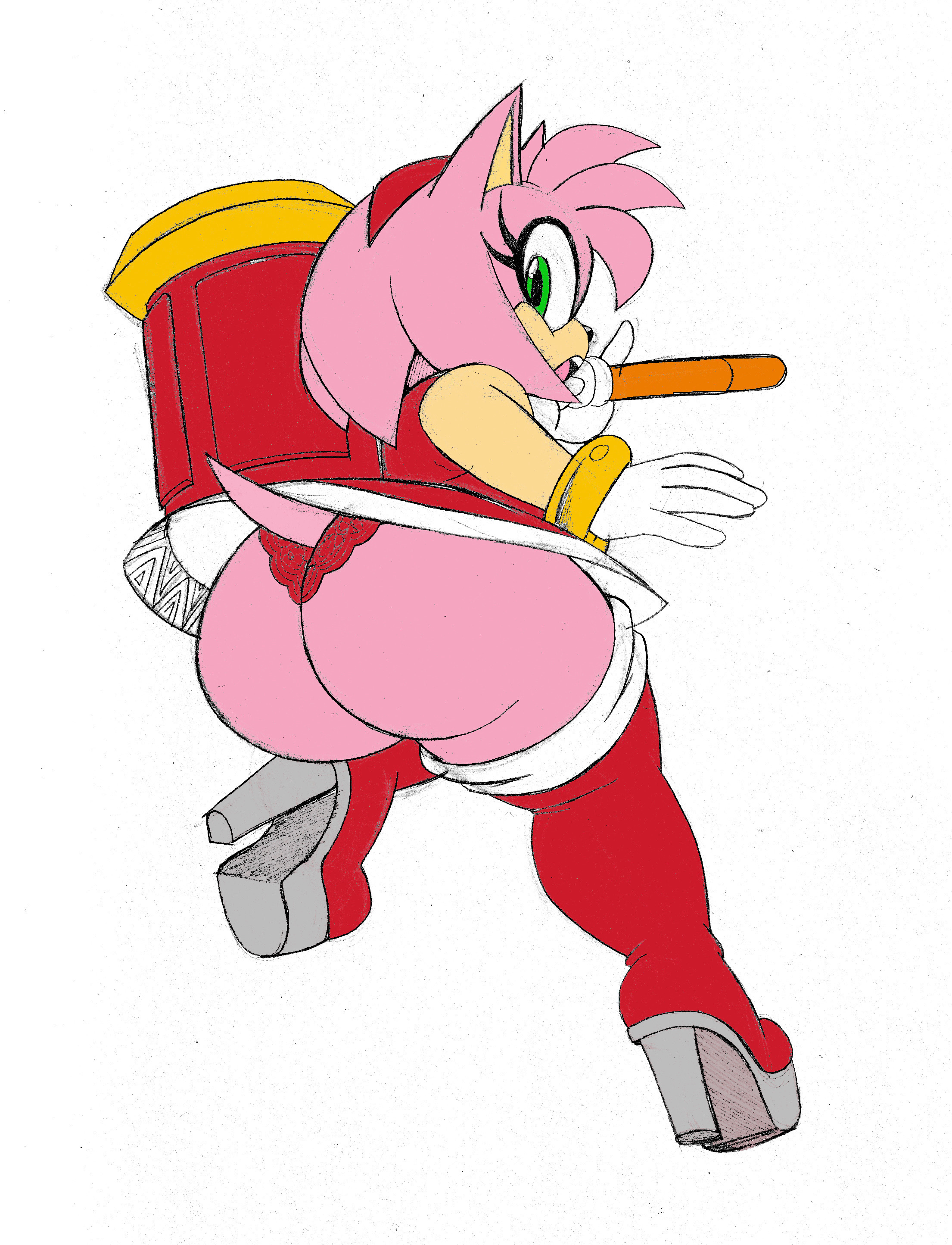 1girls, amy rose, ass, breasts, color edit, female, huge ass, huge breasts, omegasunburst, sega, sonic (series), upskirt