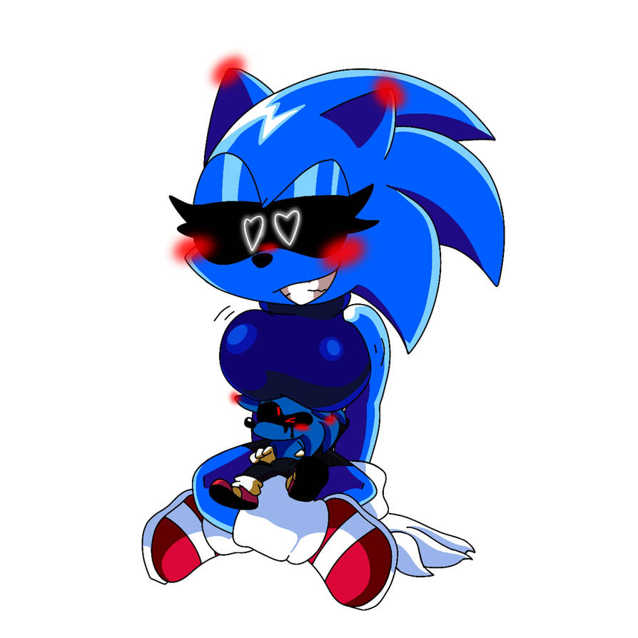 1boy 1girls black_eyes blue_fur blush blushing boobs fanon friday_night_funkin friday_night_funkin_mod heart-shaped_pupils male/female sitting_on_lap sonic.exe sonic.exe_(series) tagme white_background