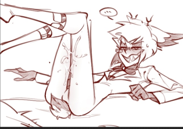 alastor (hazbin hotel), cum on thighs, cuntboy, ejaculation between thighs, faceless male, hazbin hotel, intersex, male, male focus, no pants, skinny male, sweating