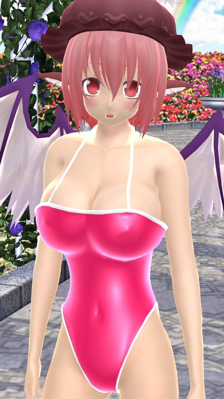 1girls 2023 3d adult_female armpit_crease belly_button blush breasts clavicle cleavage garden hat hati_yukkuri_mmd headwear hips kemonomimi light-skinned_female looking_at_viewer mmd mystia_lorelei open_mouth outdoors pink_eyes pink_hair_female pink_swimsuit short_hair_female solo_female solo_focus swimsuit touhou waist wings youkai