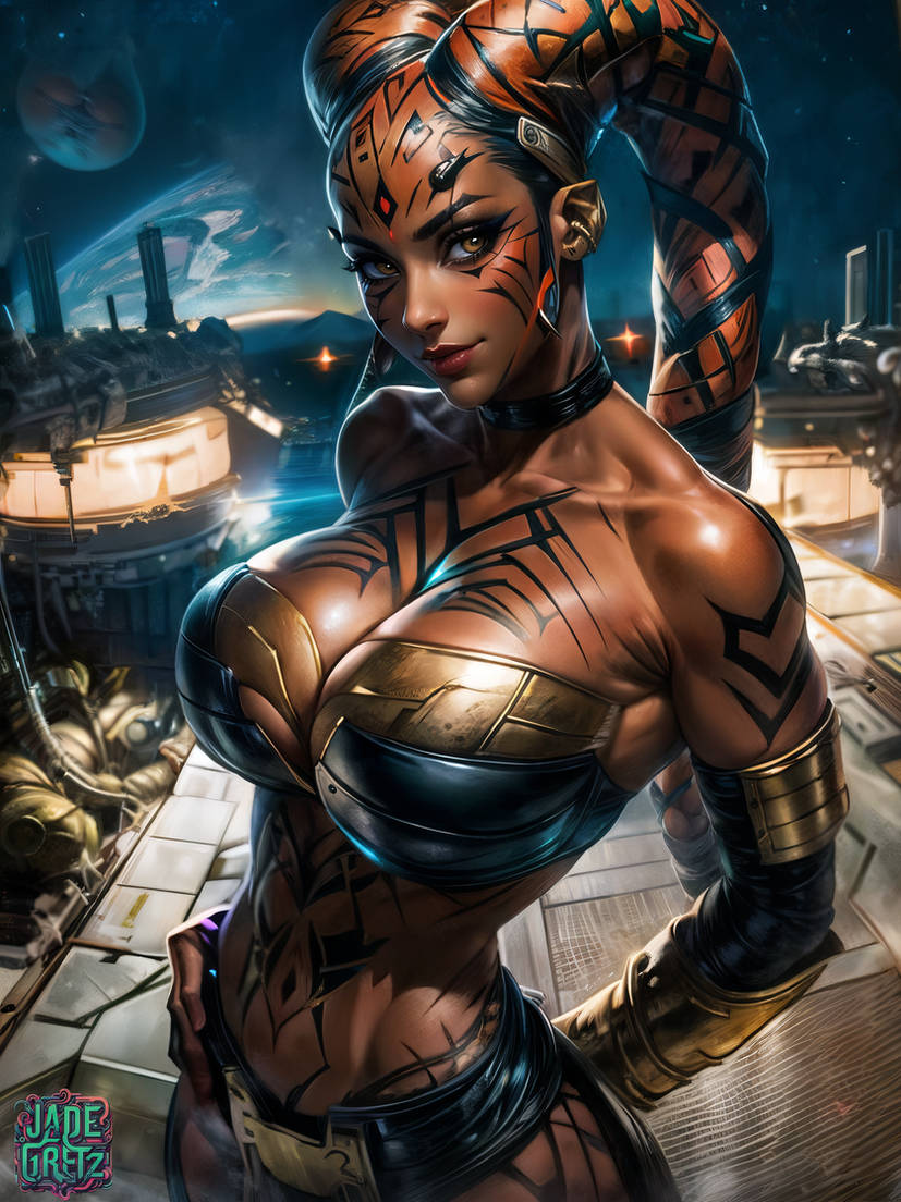 1girls ai_generated alien alien_girl big_breasts breasts cleavage darth_talon jadegretz looking_at_viewer red_skin solo star_wars twi'lek