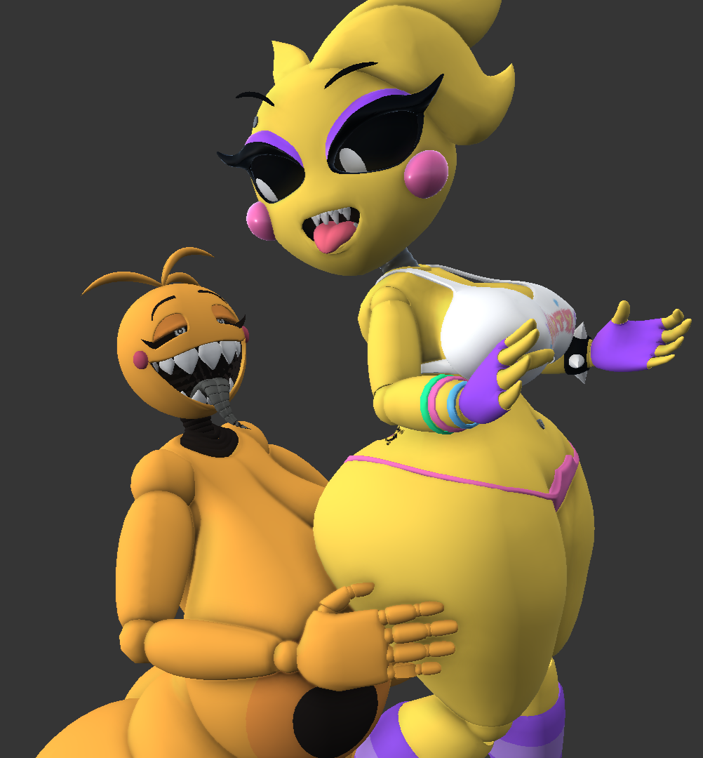 2girls 3d 3d_(artwork) animatronic big_breasts big_butt breasts five_nights_at_freddy's five_nights_at_freddy's_2 furry furry_female pussy robot robot_girl seductive surprised toy_chica_(cyanu) toy_chica_(eroticphobia) toy_chica_(fnaf)