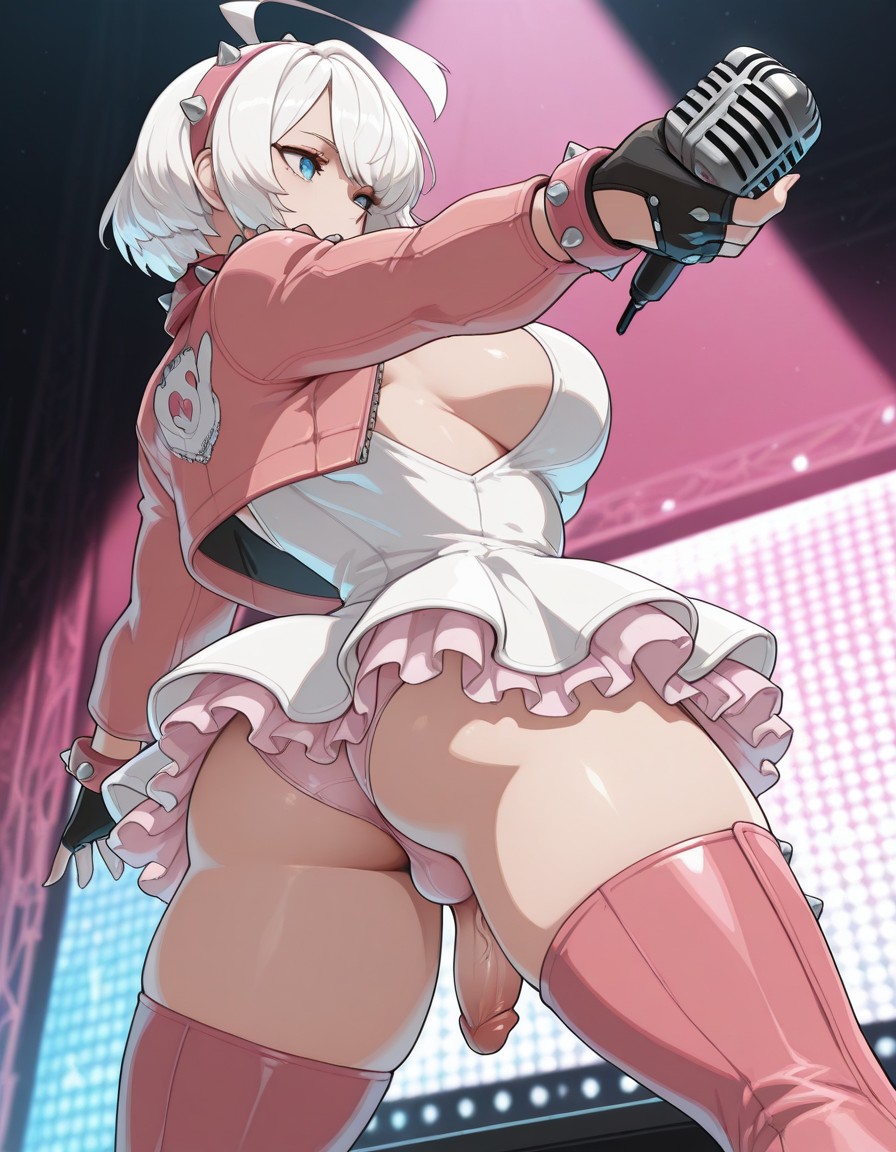 ai generated, ass, cute, dick, dickgirl, dress, elphelt valentine, fighting, flaccid, flaccid penis, futa only, futanari, guilty gear, guilty gear strive, intersex, penis, smile, video games