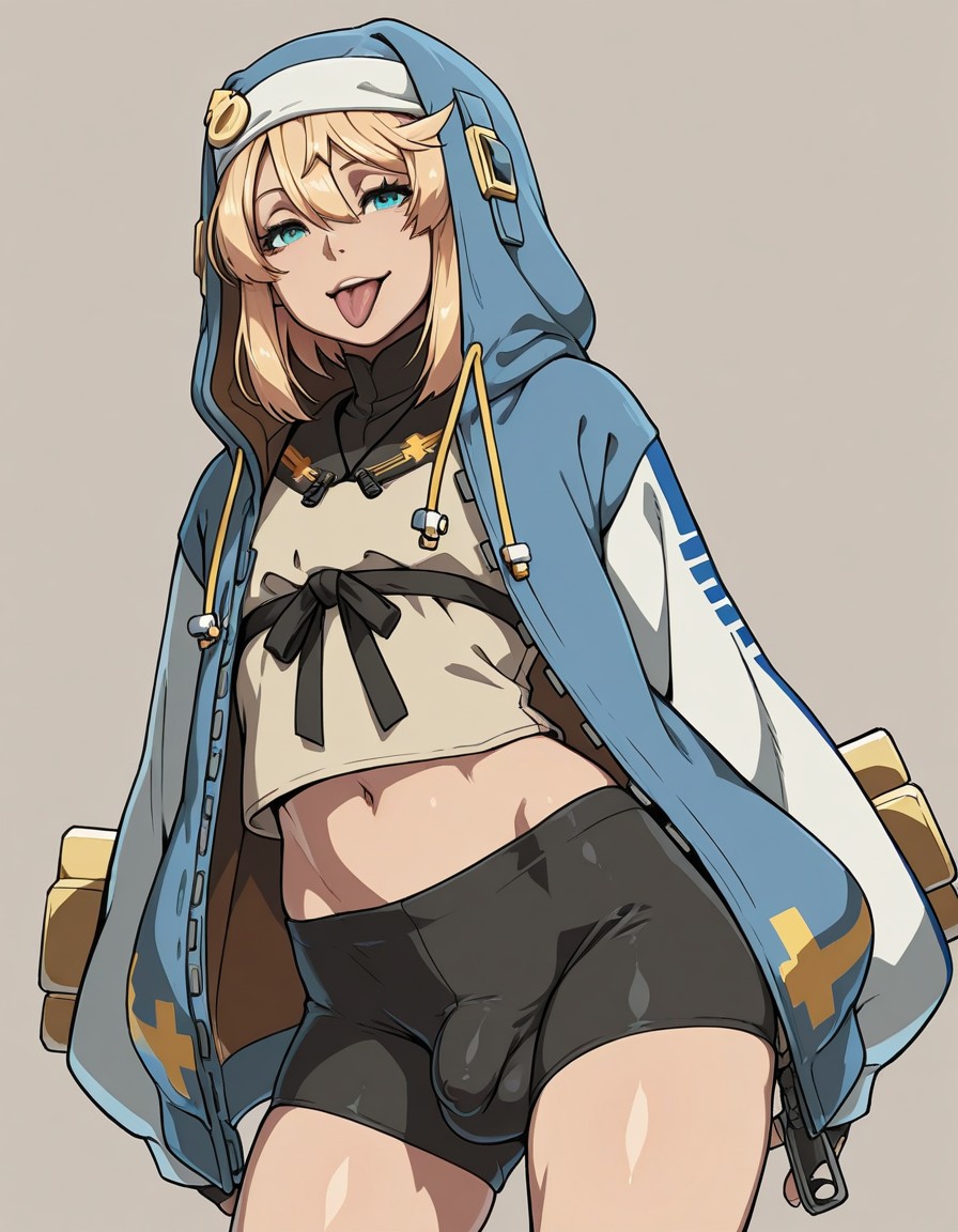 ai_generated blonde_hair bridget bridget bulge bulge_through_clothing cute dick dickgirl fighting futa_only futanari guilty_gear guilty_gear_strive penis shorts smile tight_clothing video_games