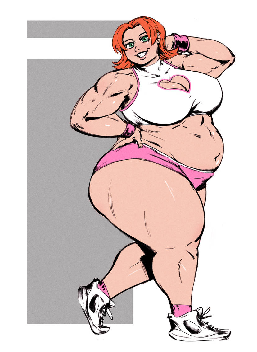 1girls bbw big_breasts big_thighs bimbosparkle boob_window chubby chubby_female deviantart_link female_focus female_only green_eyes hot_pants looking_at_viewer nora_valkyrie posing_for_the_viewer red_hair rwby short_hair short_shorts smiling sneakers thick_thighs