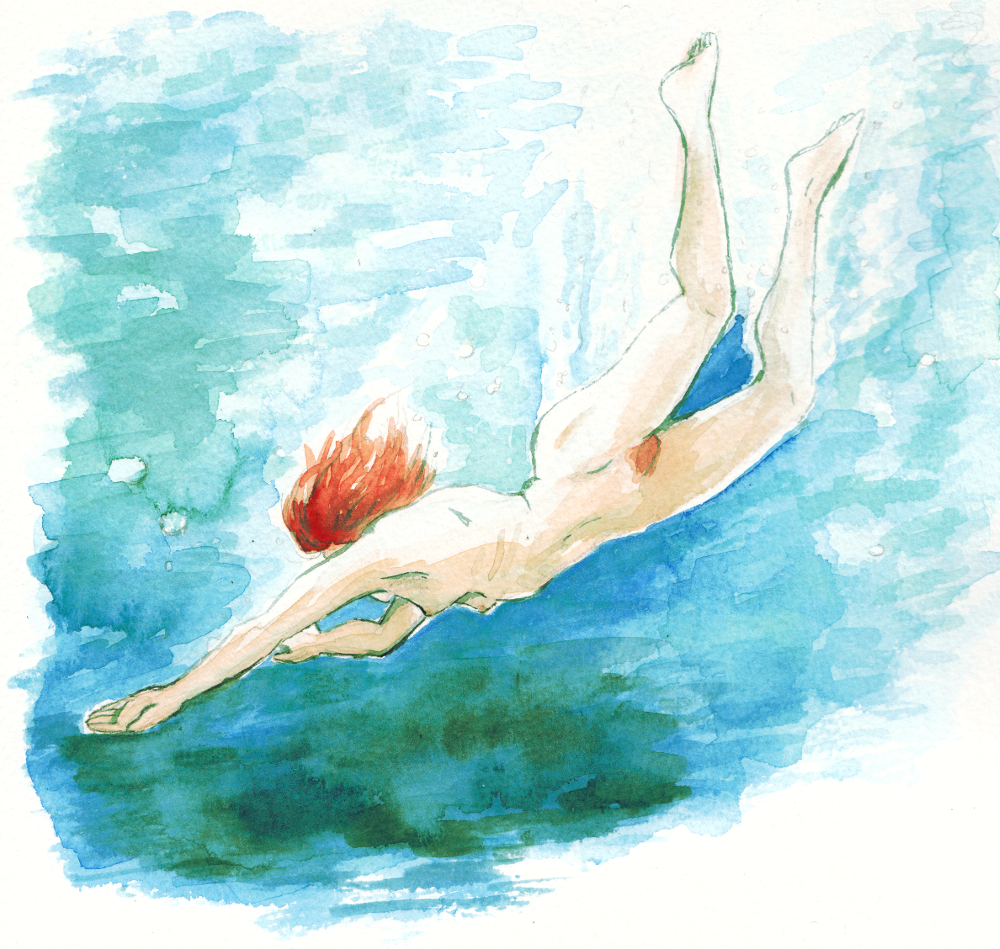 laufeyknits red_hair sigrun_eide solo_female stand_still_stay_silent swimming water