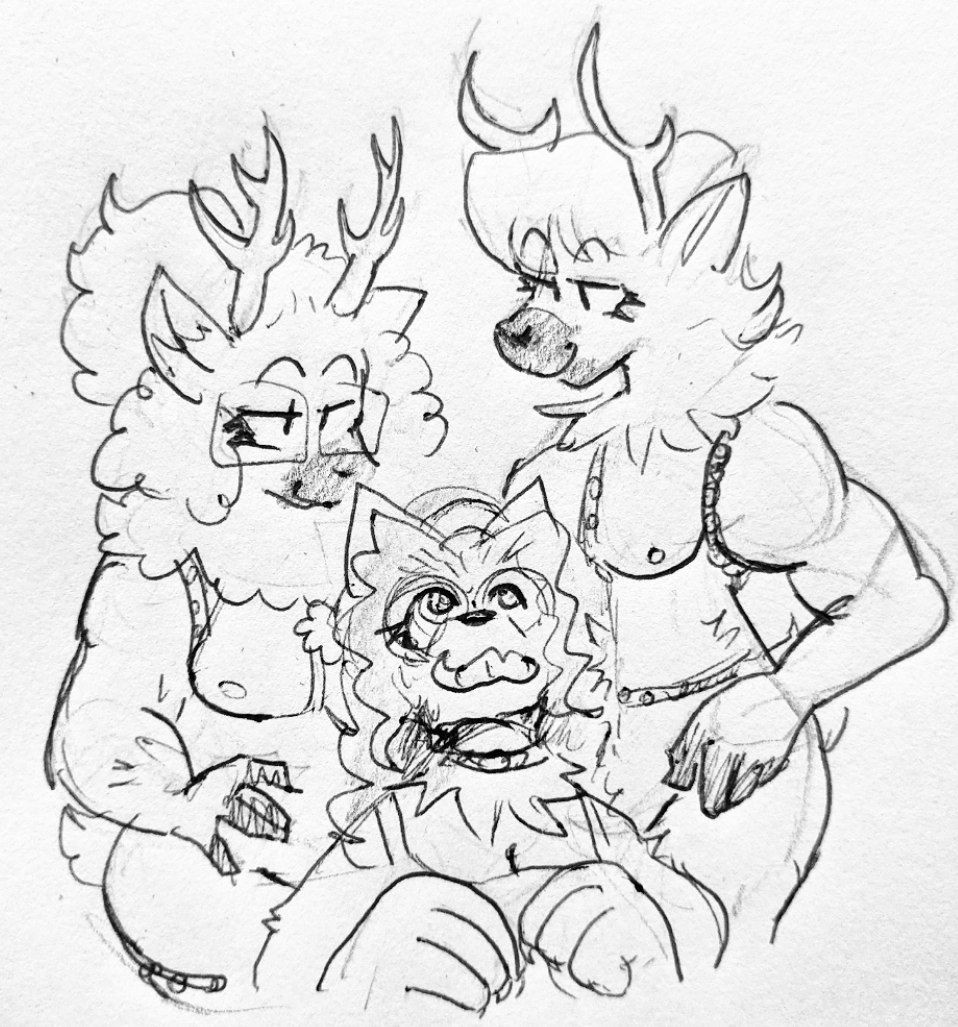 anthro anthro_on_anthro antlers collar deer_girl garter garter_straps garters punkitt self_insert threesome trans_woman werewolf wolf_girl wolfgirl9million