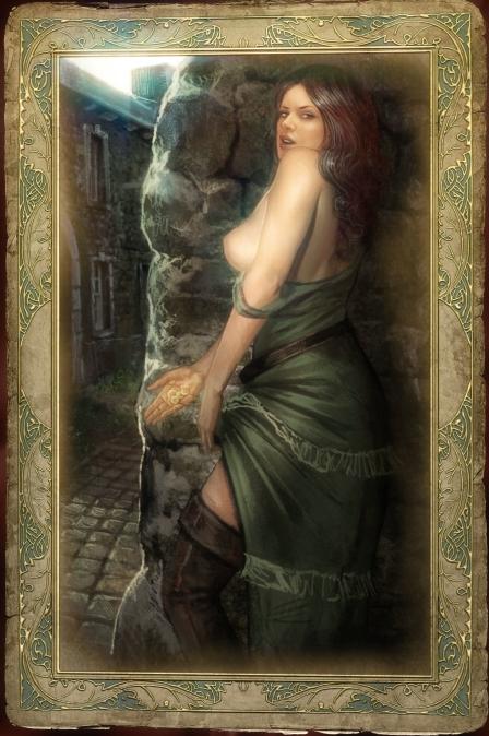 1girls cd_projekt_red exposed_breasts official_art one_breast_out outdoors outside prostitute romance_card_(the_witcher) solo_female tagme the_witcher the_witcher_(series)