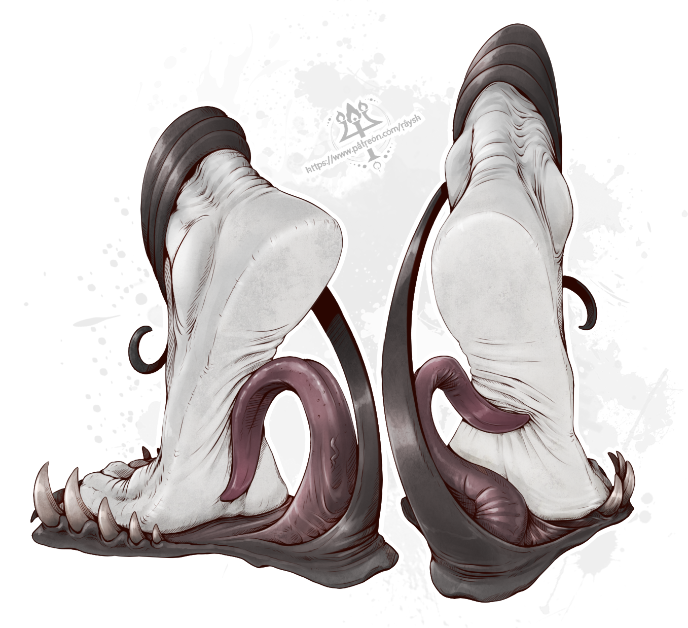 animate inanimate, anthro, barefoot, claws, dragon, duo, feet, foot fetish, foot focus, foot lick, foot play, hi res, humanoid feet, kredri, licking, licking feet, licking foot, living clothes, male, mimic, mimic shoes, monster, mythological creature, mythological scalie, mythology, open mouth, plantigrade, scalie, simple background, soles, solo, solo male, teeth, toe claws, toes, tongue, tongue out, watermark, wrinkled feet, wrinkles