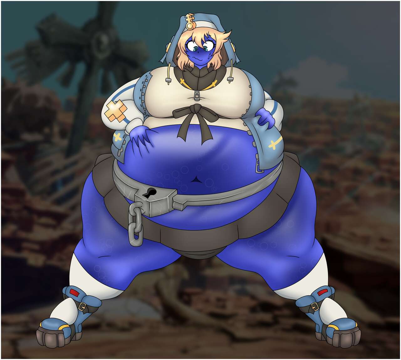 1girls, androgynous, ass, ass expansion, belly expansion, big ass, big belly, big breasts, blonde hair, blonde male, bloopsyblue, blue skin, blueberry inflation, breast expansion, breast growth, breast growth (enlargement), breasts, bridget, expansion, female, grabbing own belly, guilty gear, guilty gear strive, inflation, male, navel, tagme, transgender, transgender woman