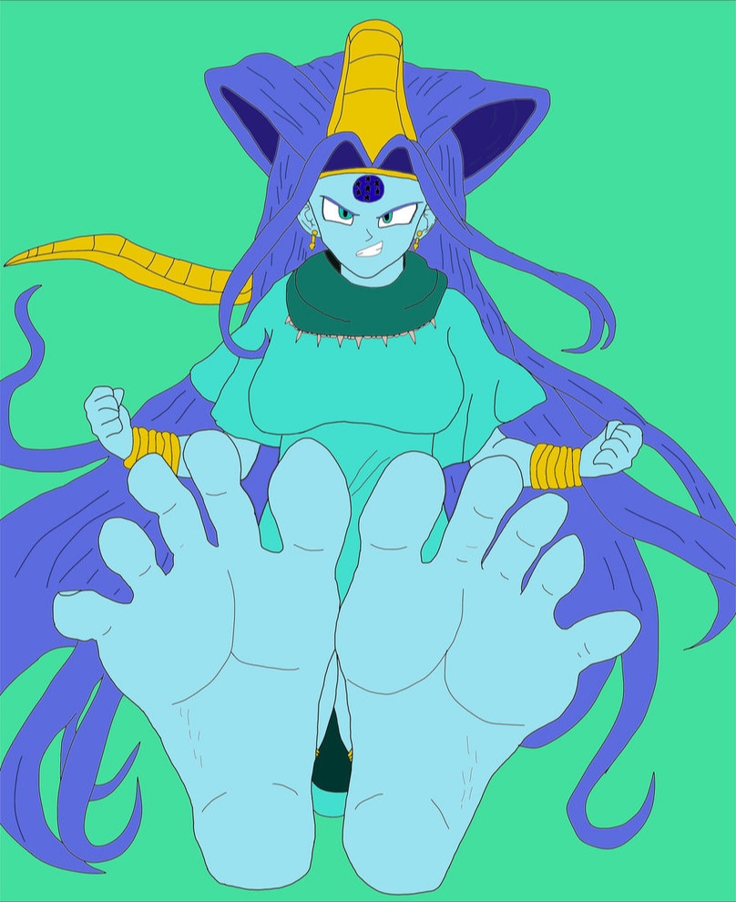 bare_feet barefoot blue_hair blue_skin dragon dragon_ball_gt foot_fetish foot_focus liu_xing_long oceanus_shenron oceanus_shenron_(princess_oto) soles spreading_toes toes toes_spread