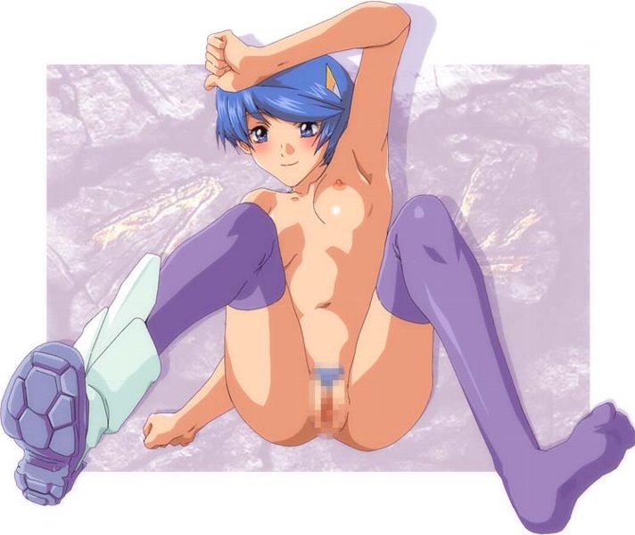 1girls blue_hair blush breasts censored female female_only green_eyes nipples nude pussy scheris_adjani scryed short_hair small_breasts smile solo stockings tagme thighhighs