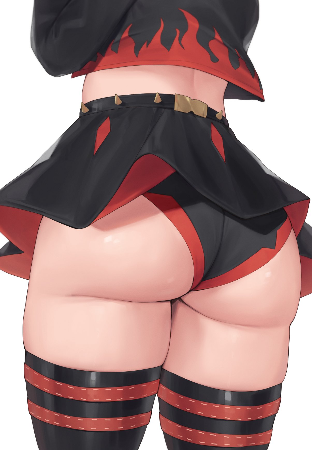 ass ass_focus black_jacket black_panties black_skirt black_thighhighs burnice_white female from_behind highres jacket kuavera panties simple_background skirt solo thighhighs thighs underwear white_background zenless_zone_zero