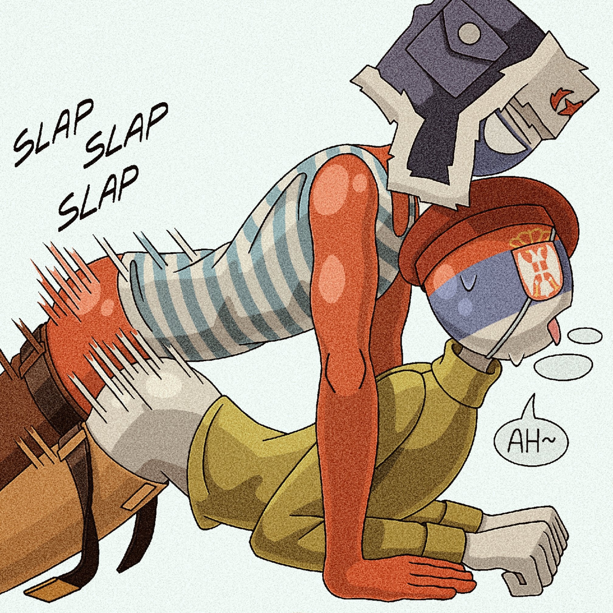 2boys, anal, anal sex, arched back, beret, countryhumans, eyepatch, gay, male, male only, octodyer, panting, russia (countryhumans), serbia (countryhumans), telnyashka, tongue, tongue out, ushanka