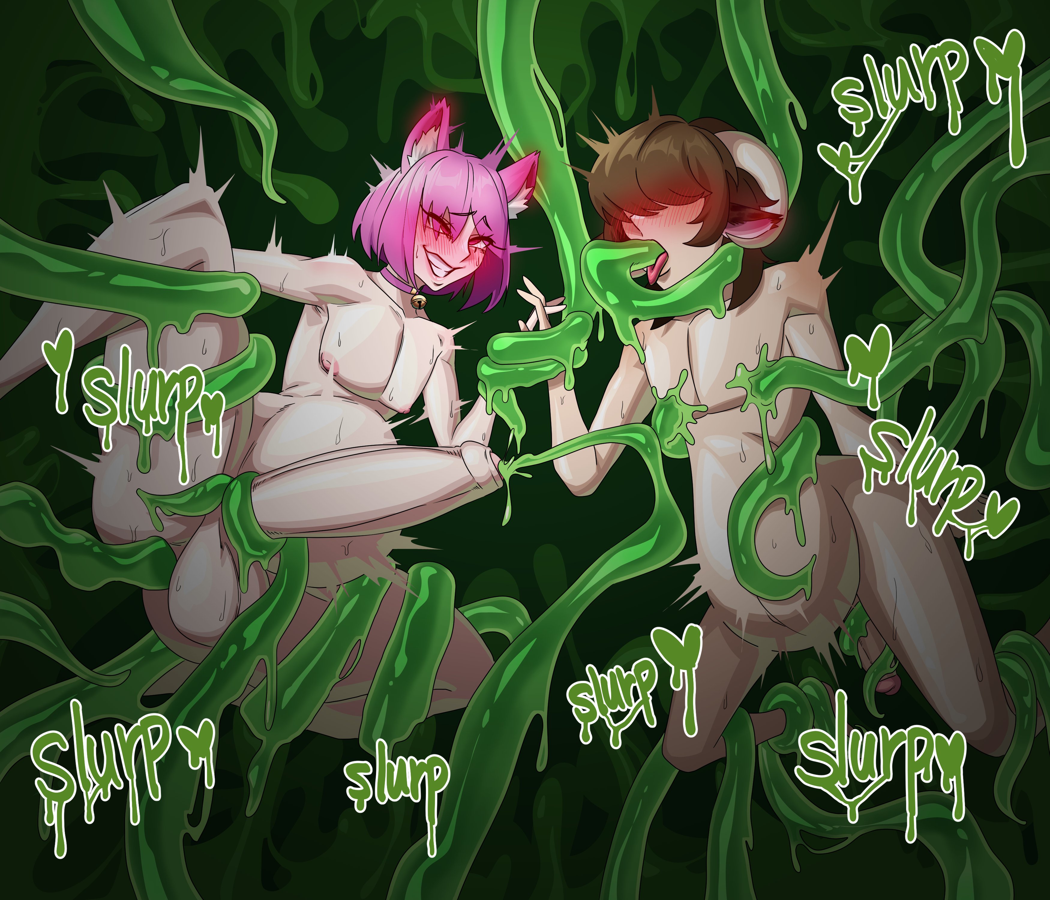2boys, adrian (tightertemp), chochobo nsfw, femboy, hung bottom, hung femboy, hung trap, male, male only, penetration, restrained, slime, tagme, tentacle, tentacle sex, urethral penetration