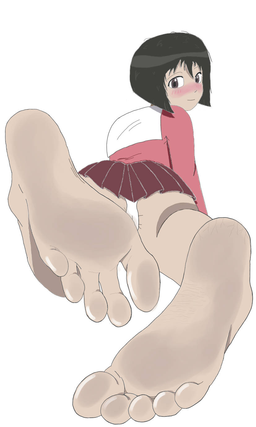 after school, azumanga daiou, barefoot, blush, boots removed, brown hair, dirty feet, dominant, feet, feet sniff, female, femdom, foot fetish, kaorin, schoolgirl, short hair, smelly feet, stinky feet, sweat, sweaty, sweaty feet, sweaty toes, toes, without socks