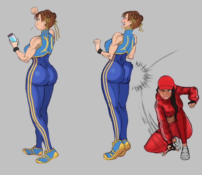 2girls, 2knsfw1, ass, big ass, bottom heavy, capcom, chun-li, chun-li (fortnite), clothed, crossover, female, female only, fortnite, groping, motion lines, ruby (fortnite), slap, slapping, slapping butt, slurp (fortnite), slurp juice, spanked, spanking, street fighter, street fighter alpha, tagme, thick thighs, unitard, voluptuous