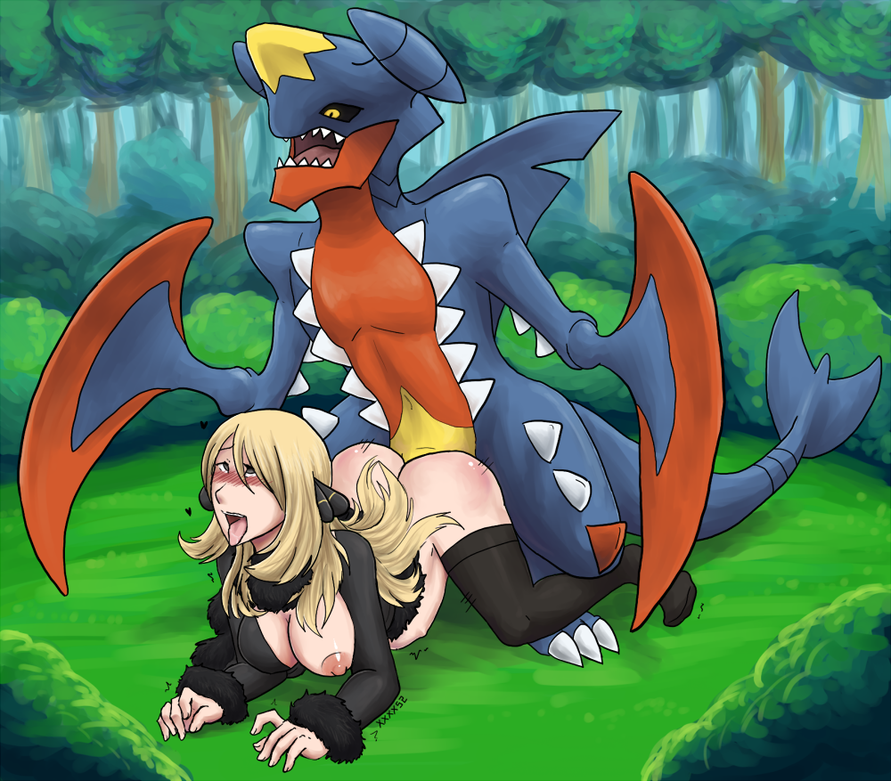 1boy 1girls ahe_gao all_fours blonde_hair blush breasts clothing cynthia_(pokemon) doggy_style female female_human femsub from_behind garchomp hair human interspecies male male/female male_garchomp male_pokemon male_pokemon/female_human maledom mega_evolution mega_garchomp nintendo nipples penetration pokemon pokemon_(species) pokephilia scalie sex spread_legs spreading stockings tongue video_games xxxx52 yellow_eyes