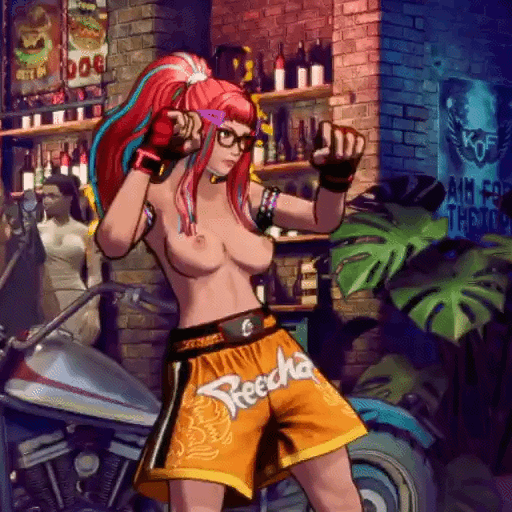 3d, 3d animation, animated, breasts, busty, fatal fury, fatal fury: city of the wolves, female, female focus, female only, glasses, hourglass figure, long hair, mod, muay thai, ponytail, preecha (fatal fury), red hair, rochestedorm, snk, topless, wide hips