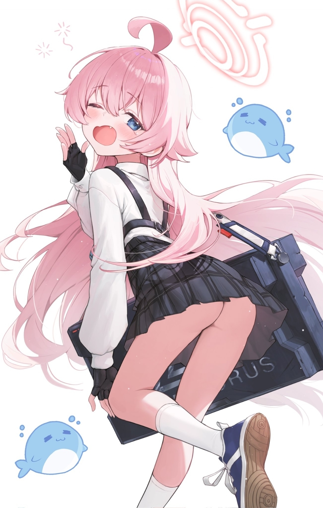 blue archive, female, goeleu, hoshino (blue archive), no panties, pink hair, school uniform