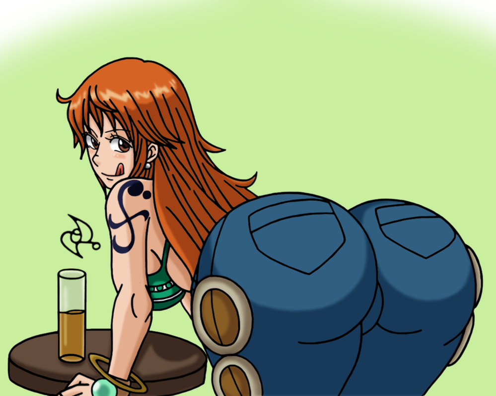 alcohol ass back_view beer bent_over big_ass big_breasts big_butt bikini bottom_heavy brown_eyes bubble_butt clothed clothes color fat_ass female female_only huge_ass huge_butt human jeans large_ass large_breasts licking_lips long_hair looking_at_viewer looking_back nami omarsin one_piece orange_hair pants post-timeskip skin_tight solo striped_bikini tattoo thick_ass thick_thighs tight_clothing tight_jeans tight_pants voluptuous