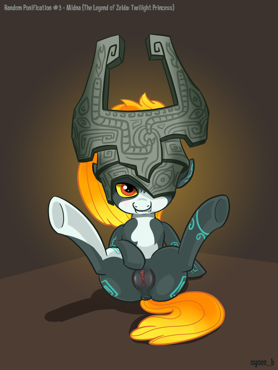 anus clitoris earth_pony equine fangs female feral hair horse imp_midna looking_at_viewer mammal midna my_little_pony orange_hair ponified pony pussy red_eyes shaded solo spread_legs spreading syoee_b the_legend_of_zelda twilight_princess video_games yellow_sclera