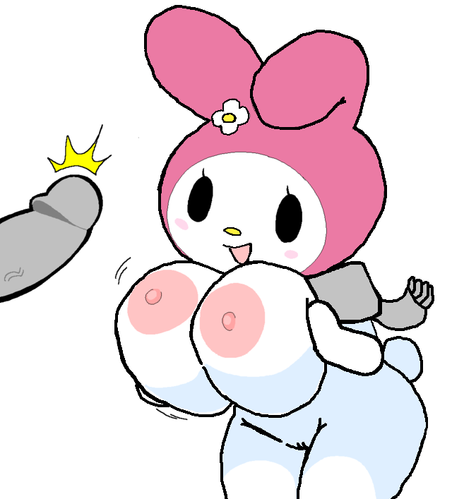 big breasts, breasts, cassettedream, dream-cassette, female, grey scarf, hoshime, male, my melody, penis, pussy, sanrio, scarf
