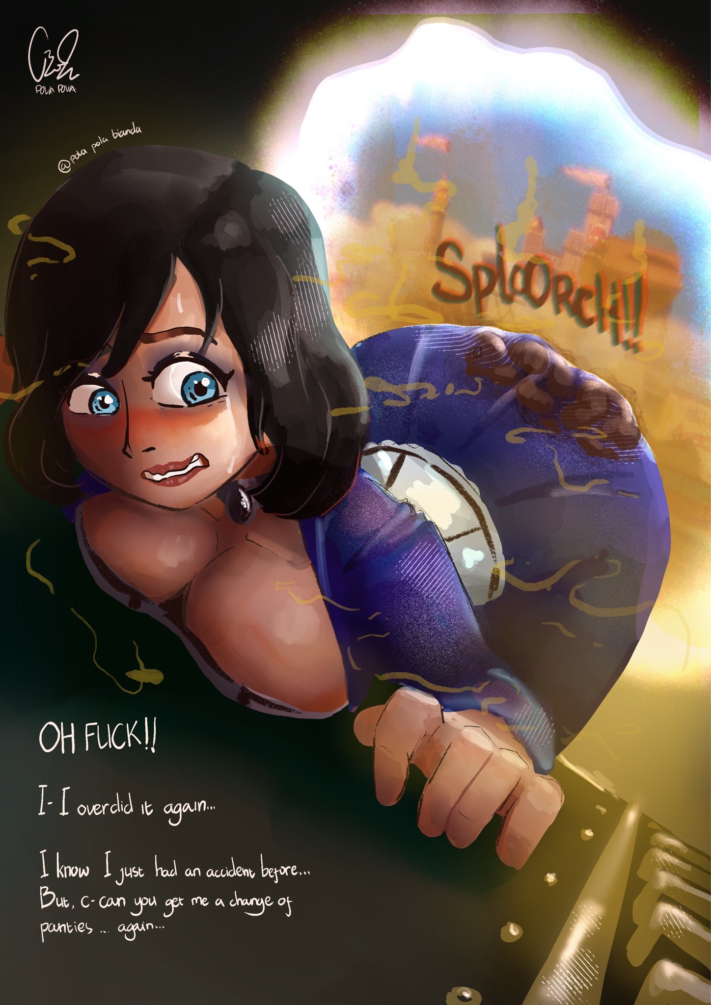 1girls, 2020s, 2023, 2023s, accident, bioshock, bioshock infinite, check tag type, digital drawing (artwork), digital media (artwork), elizabeth comstock, face down ass up, female, female focus, female only, final part, jpg, part 2, part of a set, polapolabianda, pooping on self, portal, portal (object), scat, scat fetish, shit, soiled, soiling, solo, solo female, solo focus, twitter link, video game character, video games, voluptuous, voluptuous female
