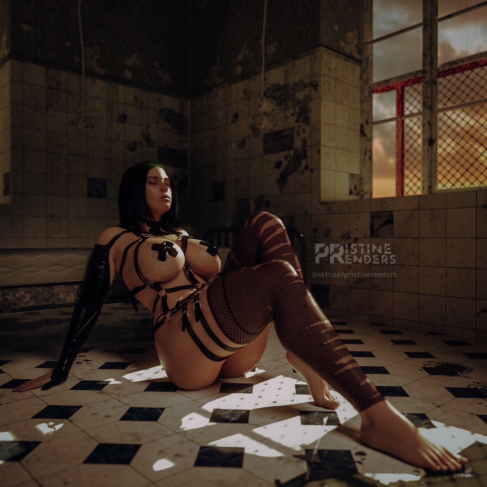 1girls, 3d, ass, barefoot, big ass, billie eilish, black hair, breasts, busty, celebrity, covered nipples, curvy, feet, female, female focus, female only, hourglass figure, human, large breasts, nipple pasties, pristinerenders, real person, soles, solo, tagme, toes, wide hips