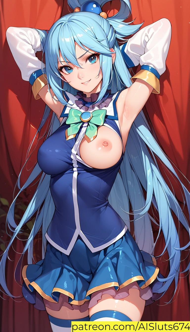 ai_generated ai_sluts aqua_(konosuba) armpits kono_subarashii_sekai_ni_shukufuku_wo! one_breast_out sole_female