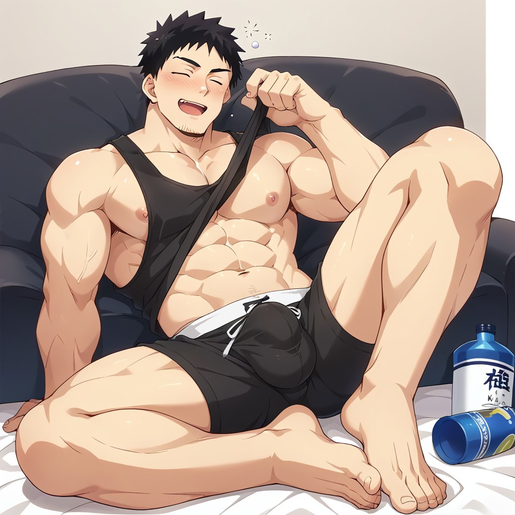 ai_generated bara barefoot drunk gay my_senpai_is_annoying pecs sleep takeda_harumi_(shiromanta)