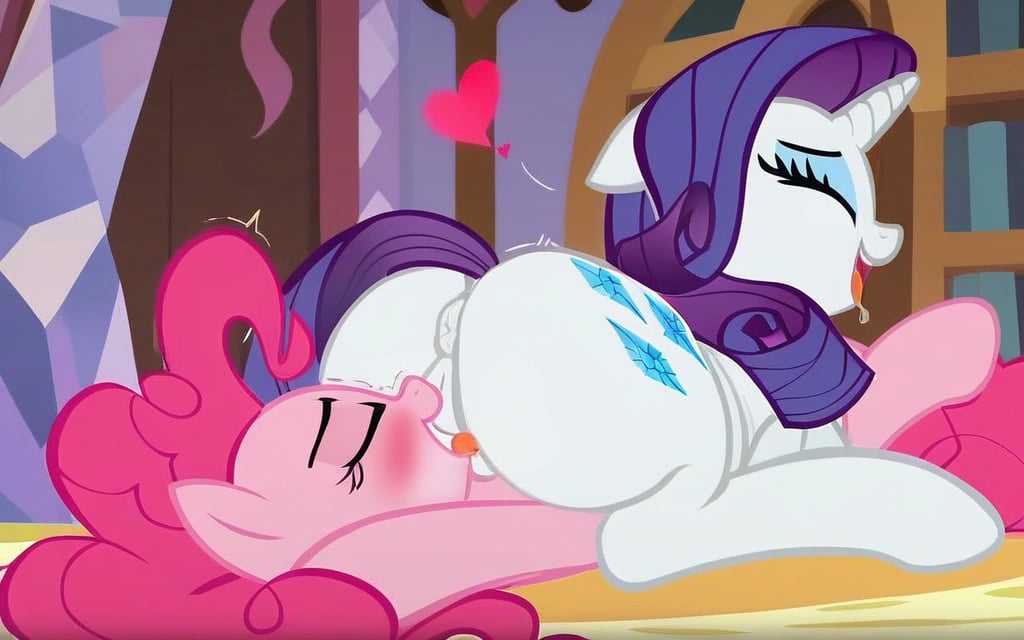 2girls accurate_art_style ai_generated anus ass female feral feral_on_feral friendship_is_magic furry hasbro my_little_pony pink_body pink_fur pink_hair pinkie_pie_(mlp) purple_hair rarity_(mlp) white_body white_fur yuri