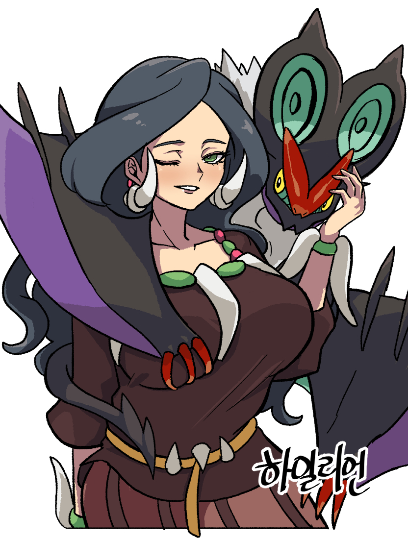 artist_request bone_hair_ornament clothed drasna_(pokemon) gentle_smile groping_breasts groping_from_behind looking_at_viewer noivern old_woman open_eyes pokemon pokemon_(species) pokemon_xy source_request traditional_clothes