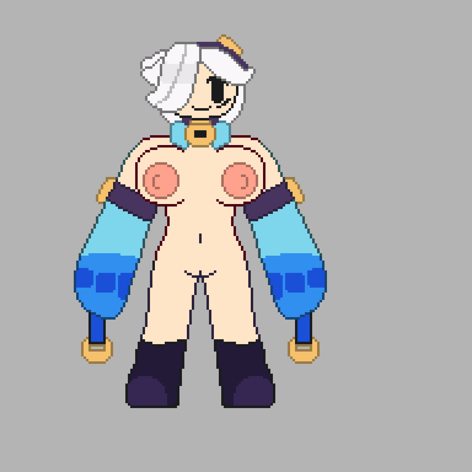 1girls big_breasts brawl_stars colette_(brawl_stars) grey_background pixel_art pumpkinz6 pussy solo_female white_hair