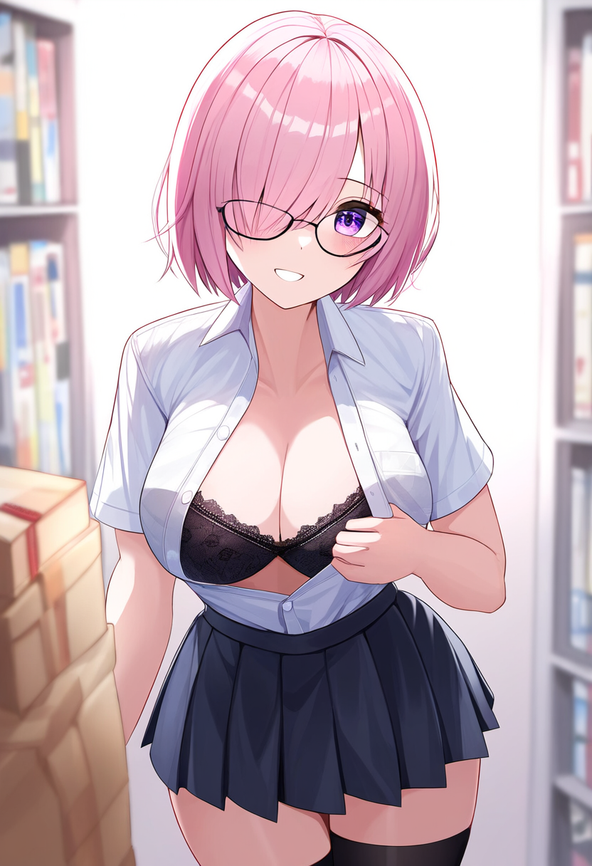 1girls ai_generated breasts fate/grand_order fate_(series) female female_only glasses gorenramu_(kurodaruma) huge_breasts large_breasts mash_kyrielight mashu pink_hair shielder_(fate) shielder_(fate/grand_order) skirt solo thigh_highs type-moon