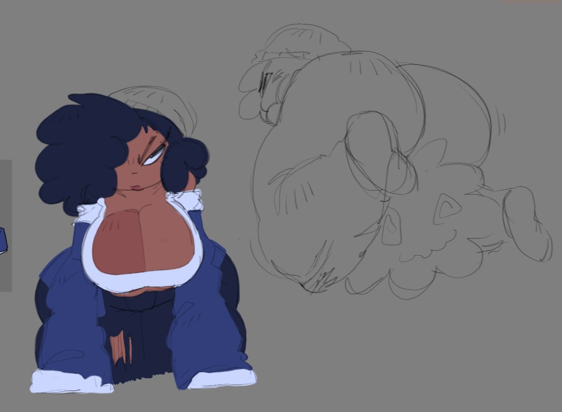 1girls ass big_ass big_breasts breasts breasts dark_skin dat_ass fat_ass hair_over_one_eye huge_breasts mizzydoesthings wip