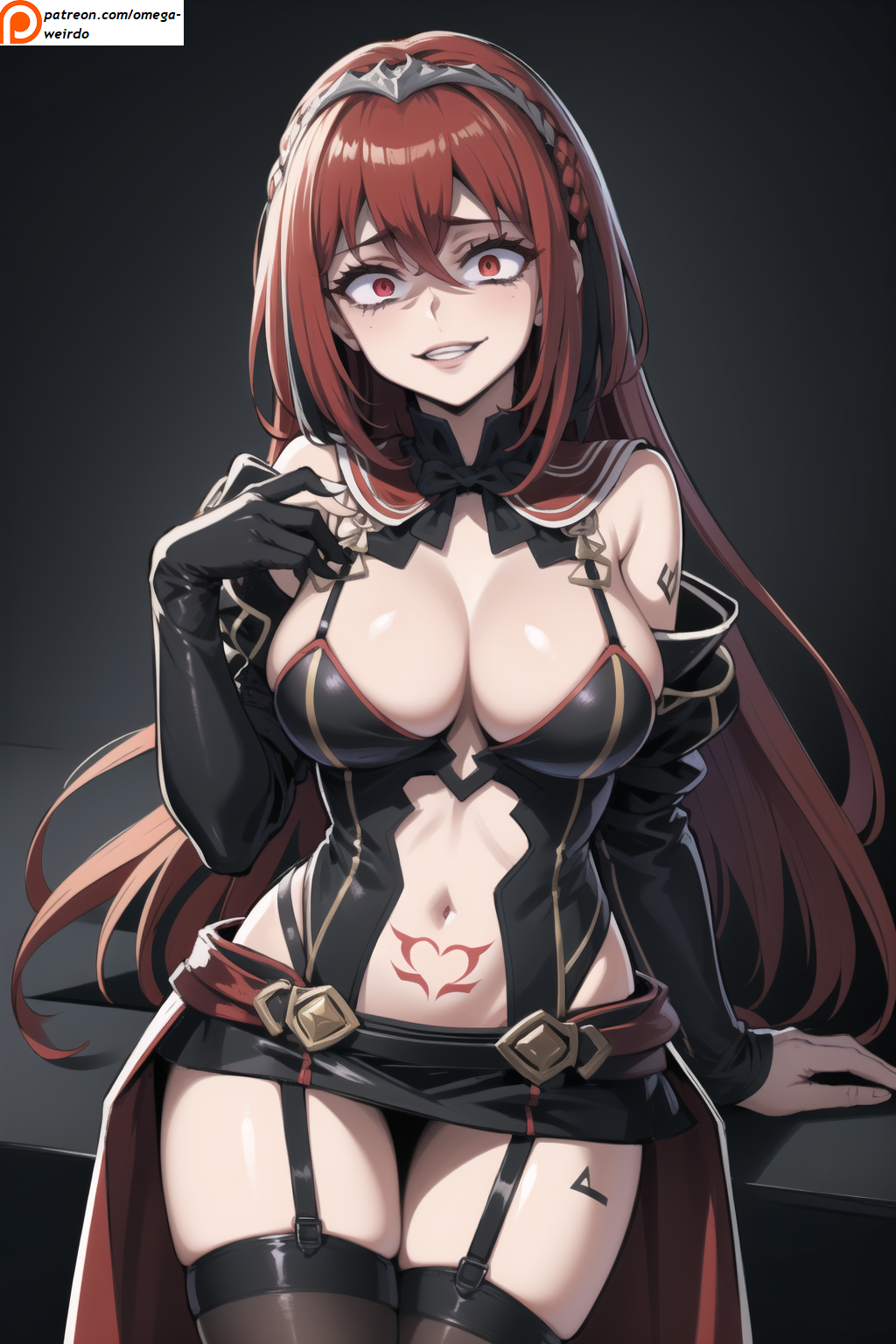 ai_generated alear_(female)_(fire_emblem) corruption evil_smile fire_emblem fire_emblem_engage omega-weirdo patreon red_hair