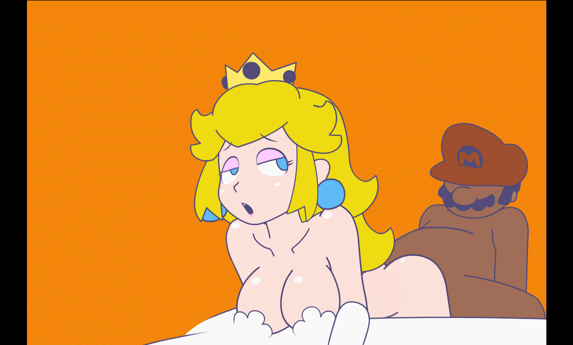 1boy, 1girls, animated, blonde hair, breasts, crown, fat male, female, hat, human, male, mario, mario (series), minus8, moustache, nintendo, nude, princess peach, princess peach 1up (minus8), sex, straight, super mario bros.