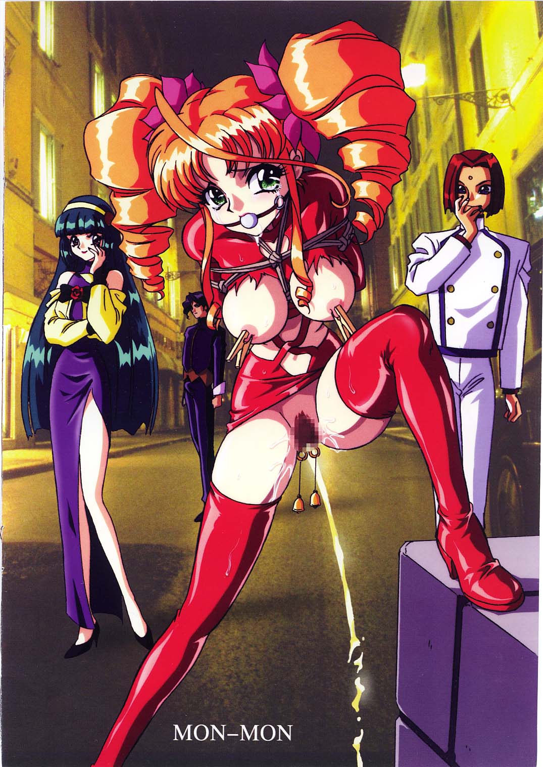1996 2girls bondage censored female gag gagged humiliation kagetsu_(shamanic_princess) lena_(shamanic_princess) leon_(shamanic_princess) mon_mon multiple_girls nipples peeing shamanic_princess tears tiara_(shamanic_princess)