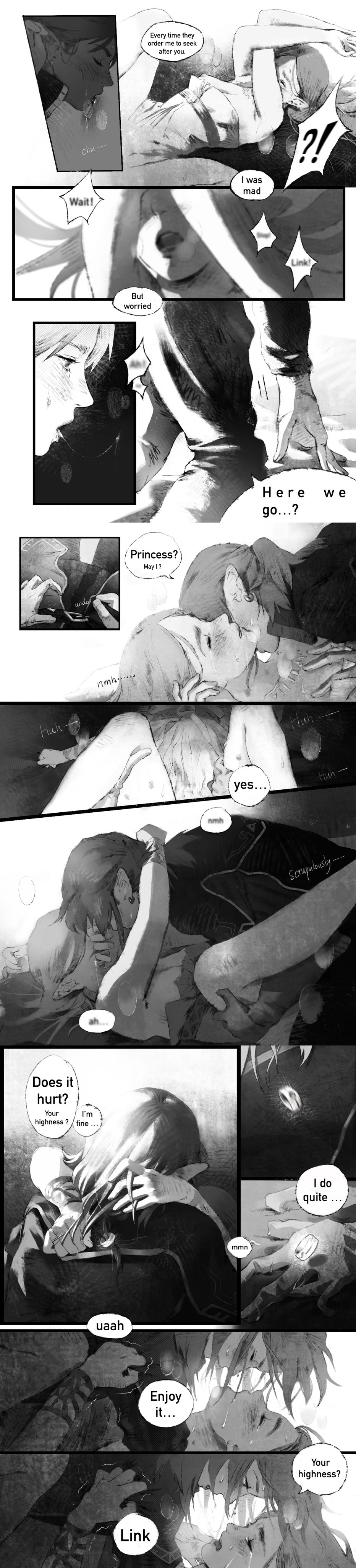 aizheajsee begging_to_stop breath_of_the_wild crying cunnilingus dialogue doujinshi e-hentai-galleries english_text grabbing_clothing holding_each_other holding_partner hylian hylian_ears kissing kissing_neck link link_(breath_of_the_wild) long_hair moaning nintendo no_color partially_clothed penetration pleasure_face preview princess_zelda pussy saliva saliva_trail sample sex the_legend_of_zelda unzipped visible_breath zelda_(breath_of_the_wild)