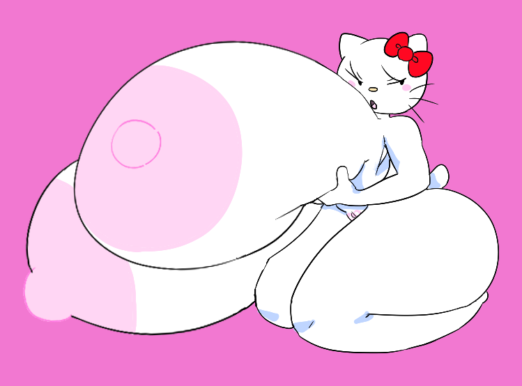 grabbing_own_breast hello_kitty hello_kitty_(character) hello_kitty_(series) huge_breasts hyper_breasts kitty_white large_breasts looking_away massive_breasts pussy_peek sanrio savagensfw