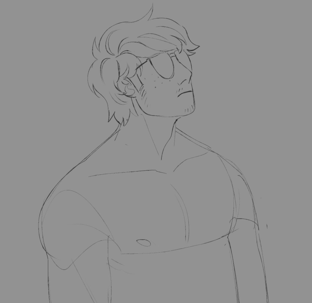 1boy chest dave_strider glasses headgear headwear homestuck male male_focus male_only masculine monochrome muscular nude nude_male nudity shades short_hair short_hair_male sickhoondr sketch solo solo_male stubble sunglasses