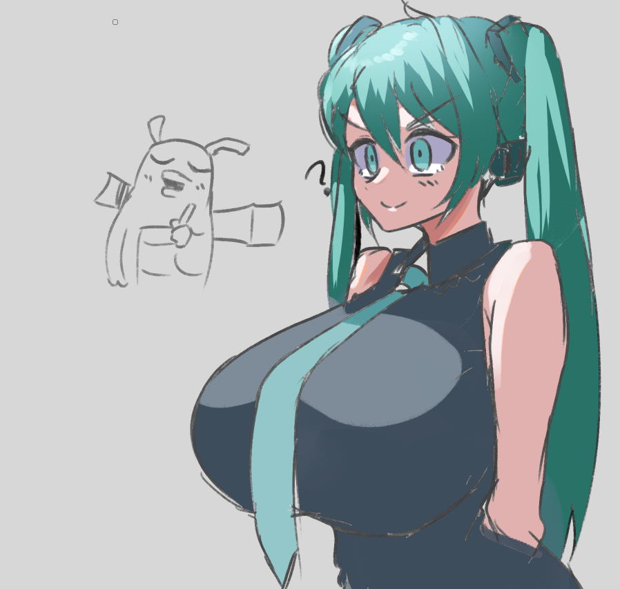 1girls alternate_breast_size big_breasts blue_eyes blue_hair breast_expansion breast_focus breasts chest clothed clothed_female clothes clothing color color_background doodle expansion fanart female female_focus fully_clothed fully_clothed_female gray_background hatsune_miku huge_boobs huge_breasts idol kataoti_30 large_boobs large_breasts light-skinned_female light_skin long_hair necktie pale-skinned_female simple_background sketch top_heavy twintails vocaloid