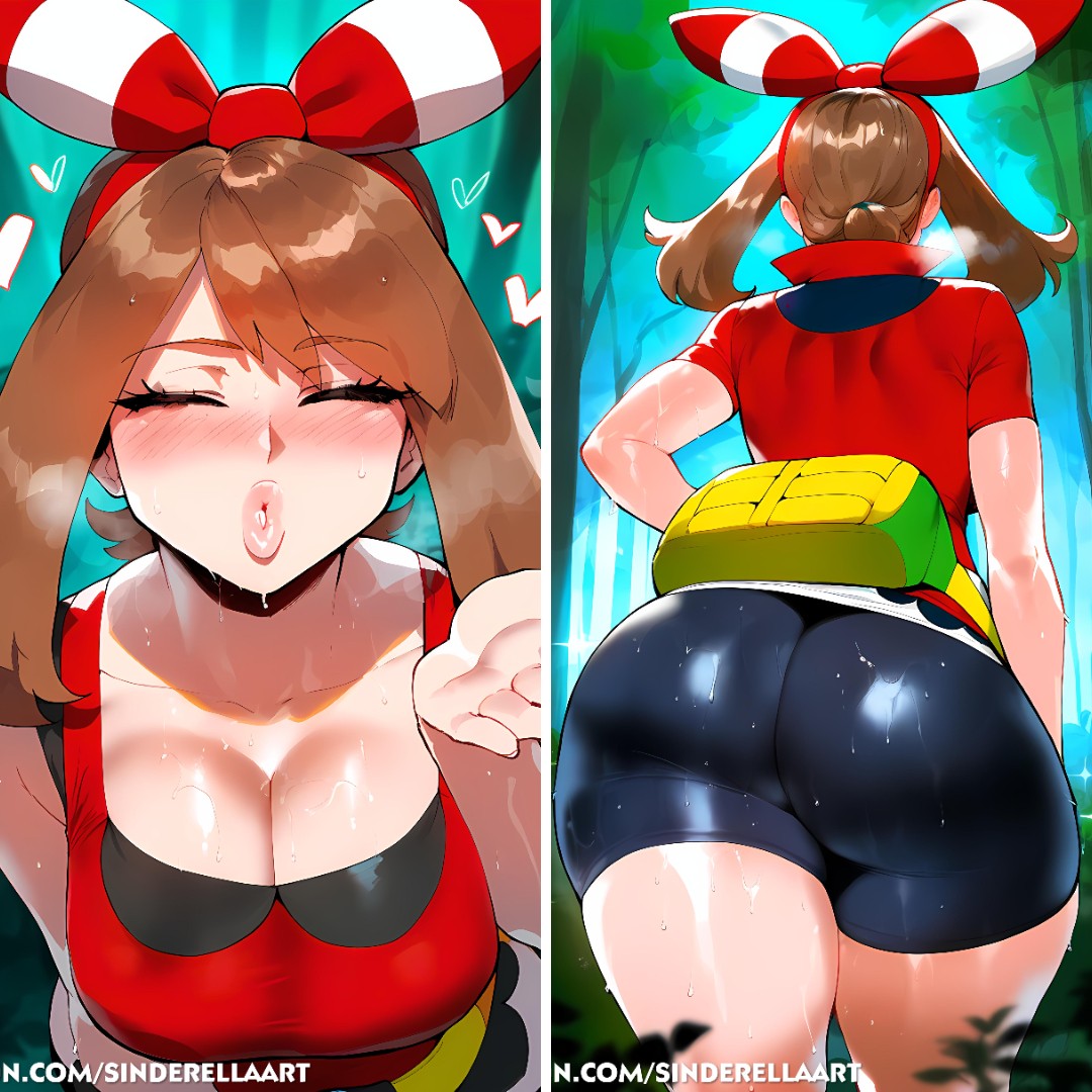 1girls, ai generated, ass, big ass, big breasts, big butt, black shorts, breasts, female, huge breasts, large ass, large breasts, may (pokemon oras), may (pokemon), pokemon, pokemon oras, sinderellaart