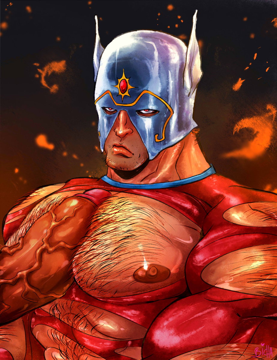 chest_hair clothes_ripping cock cock_on_chest dc dc_comics hairy_male helmet male muscular new_gods orion_(dc) the_new_gods