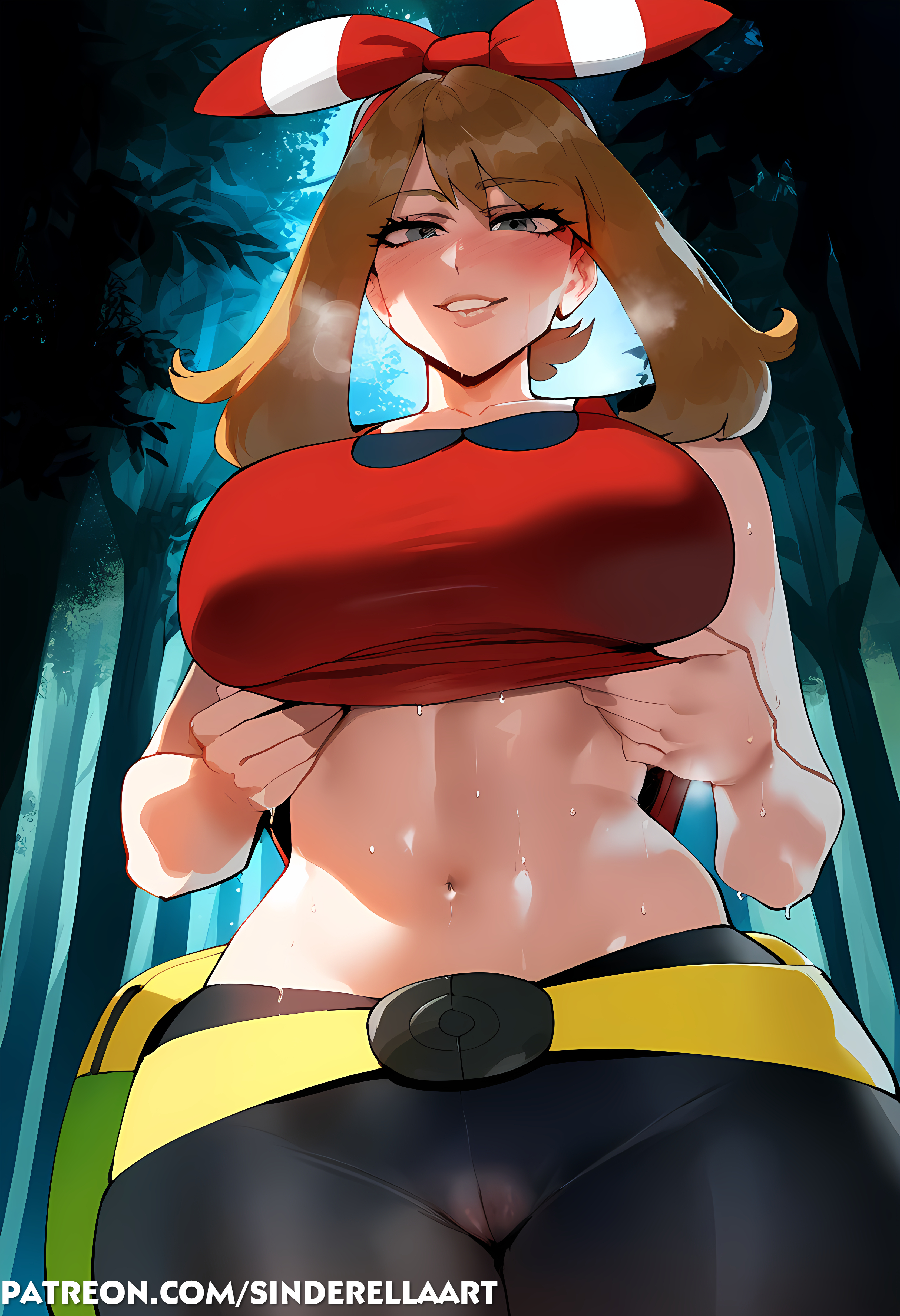 1girls, ai generated, ass, big ass, big breasts, big butt, black shorts, breasts, female, huge breasts, large ass, large breasts, may (pokemon oras), may (pokemon), pokemon, pokemon oras, sinderellaart