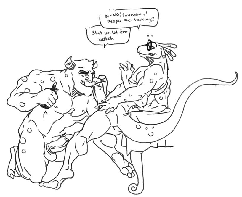 2boys anthro bara disney duo gay male male_only monochrome monsters_inc monsters_university muscles muscular muscular_male oral oral_sex penis pixar randall_boggs sex staticlustdemons sulley tagme wuffinarts yaoi